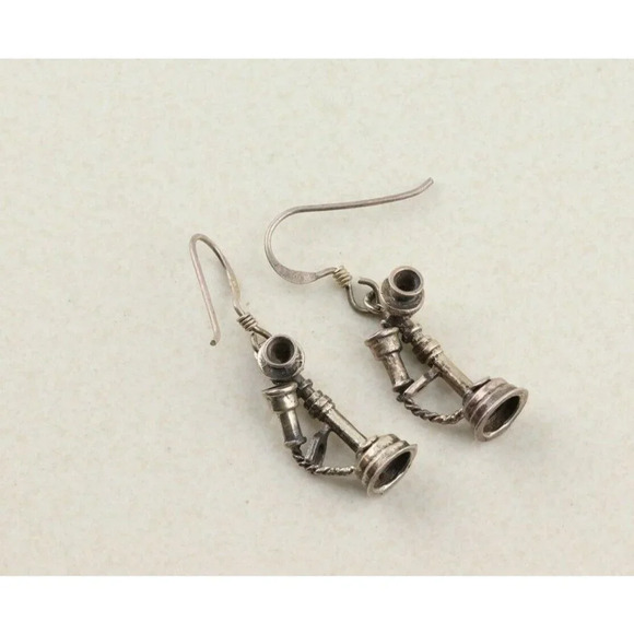 Vintage Phone Earrings Sterling Silver Dangle Drop Earrings - Picture 1 of 8